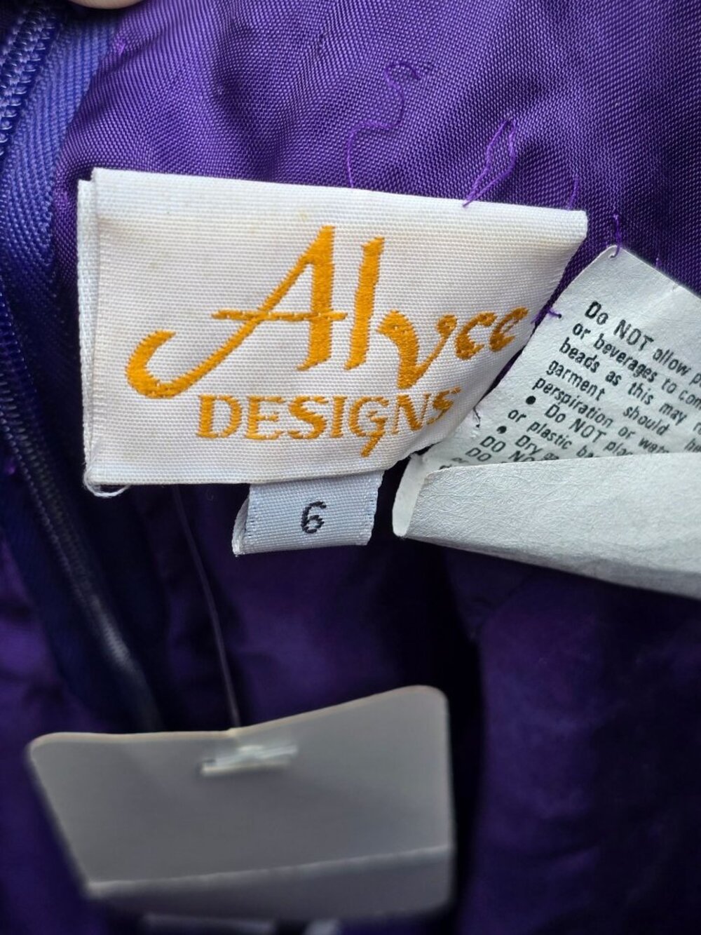 Vintage 90s Y2k Alyce Designs Silk Purple Sequin, Pearl, Bead Evening Dress, 6 - Picture 10 of 10